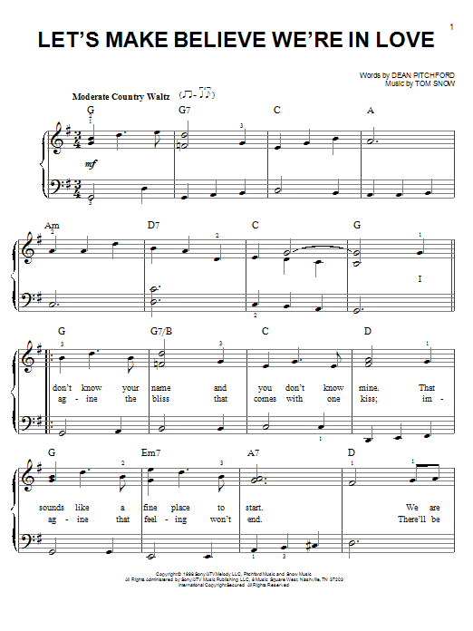 Dean Pitchford Let's Make Believe We're In Love Sheet Music Notes & Chords for Easy Piano - Download or Print PDF