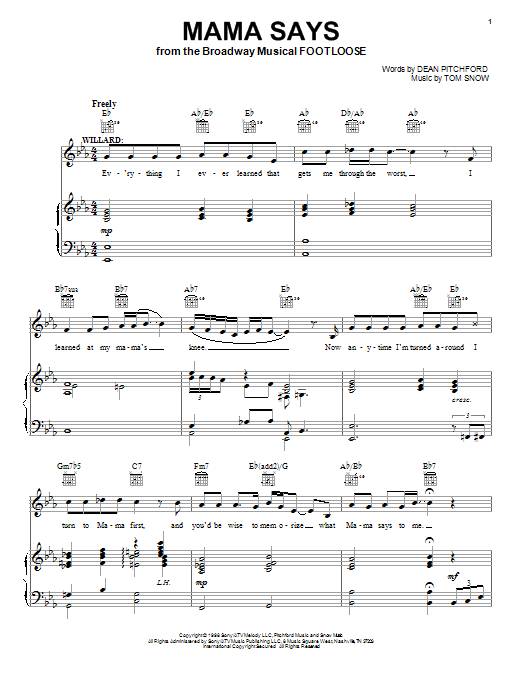 Dean Pitchford Mama Says Sheet Music Notes & Chords for Piano & Vocal - Download or Print PDF