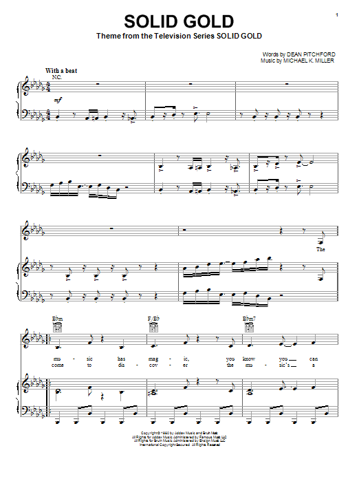Dean Pitchford Solid Gold Sheet Music Notes & Chords for Melody Line, Lyrics & Chords - Download or Print PDF