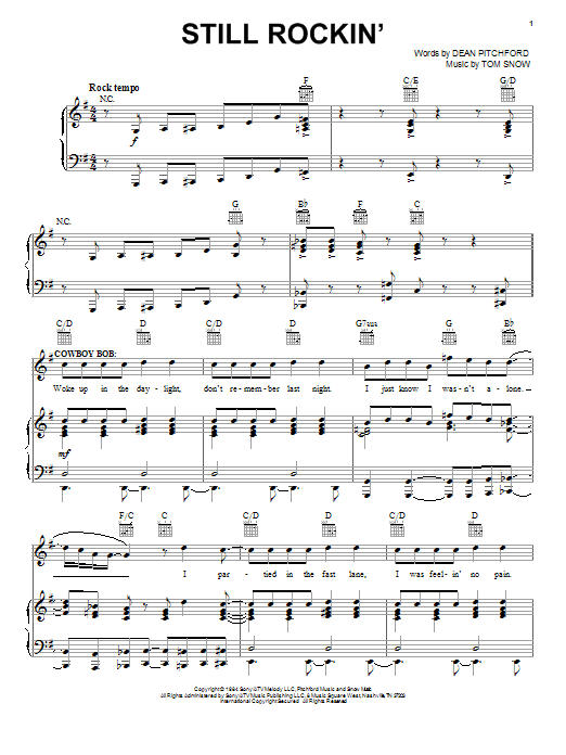 Dean Pitchford Still Rockin' Sheet Music Notes & Chords for Piano, Vocal & Guitar (Right-Hand Melody) - Download or Print PDF