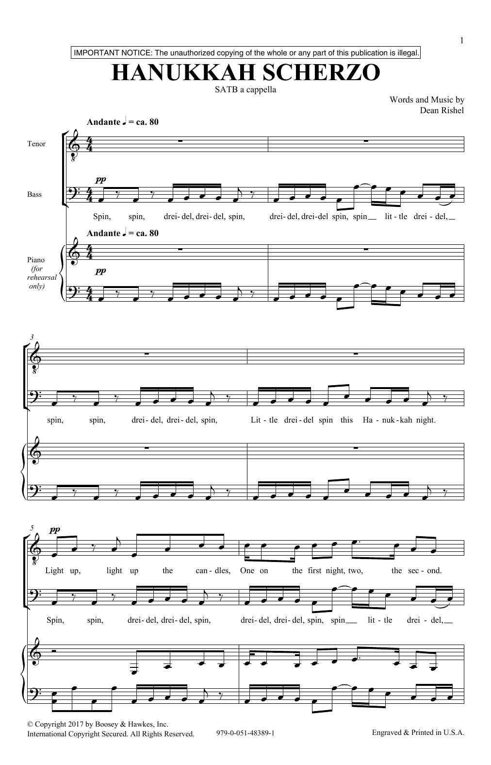 Dean Rishel Hanukkah Scherzo Sheet Music Notes & Chords for SATB - Download or Print PDF