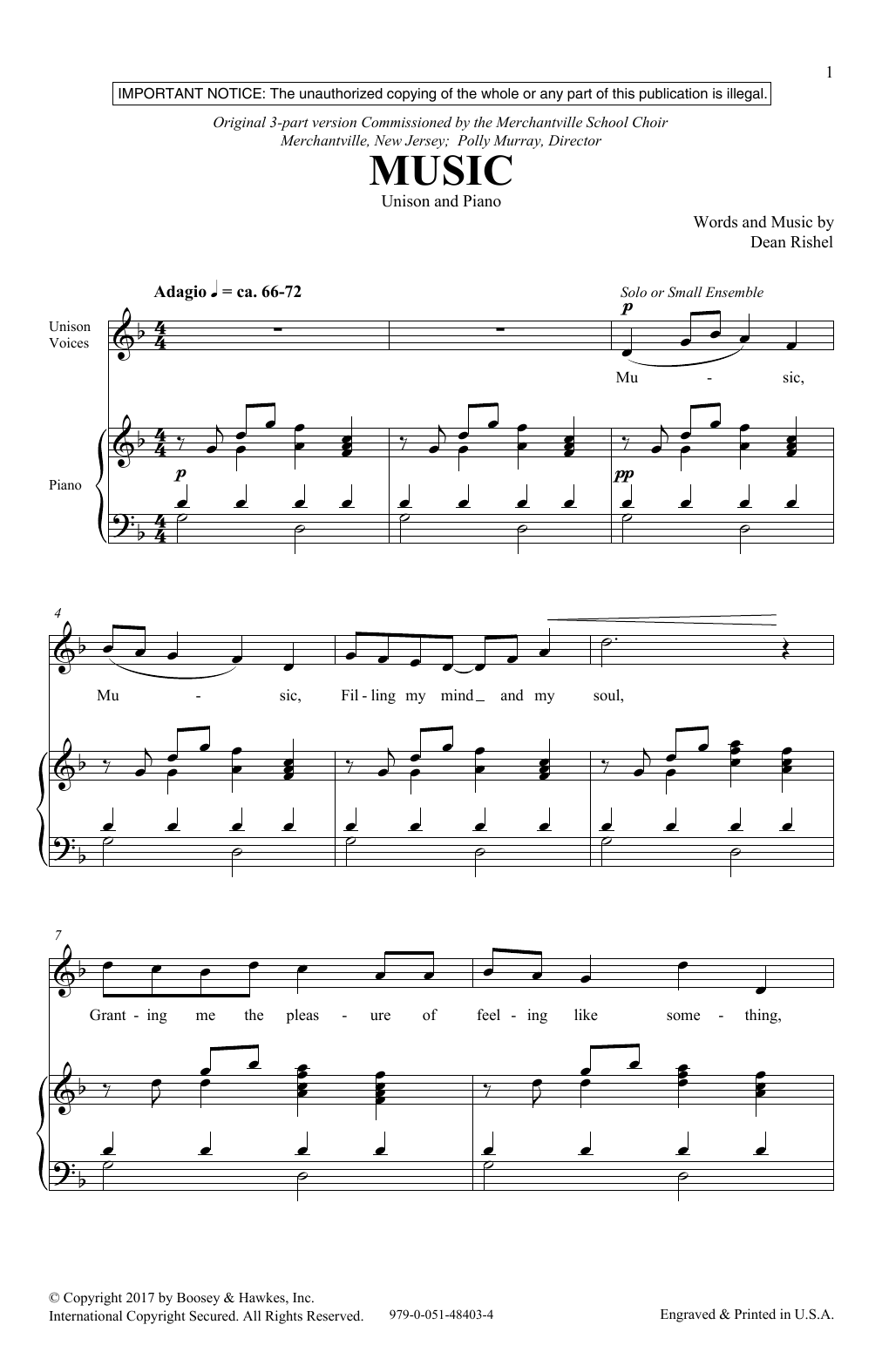 Dean Rishel Music Sheet Music Notes & Chords for Unison Choral - Download or Print PDF
