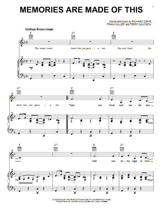 Preview Dean Martin Memories Are Made Of This Folk sheet music, notes and chords for Voice, SKU: 194311 Memories Are Made Of This sheet music