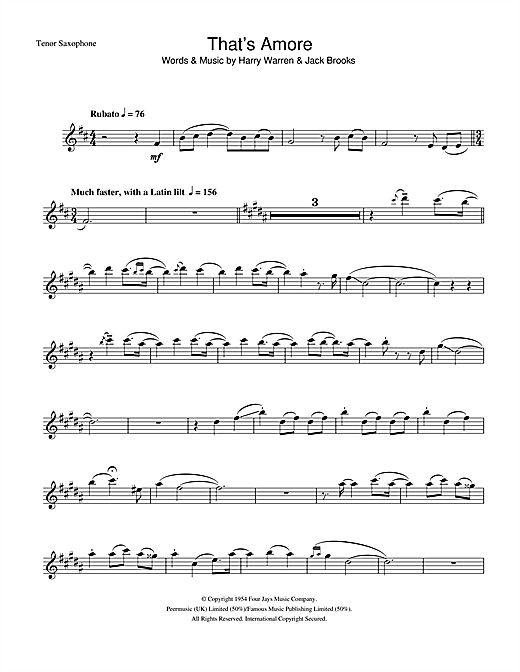 Preview Dean Martin That's Amore Jazz sheet music, notes and chords for Trumpet, SKU: 33068 That's Amore sheet music