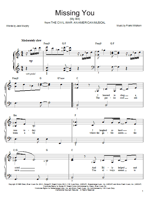 Deana Carter Missing You (My Bill) Sheet Music Notes & Chords for Easy Piano - Download or Print PDF