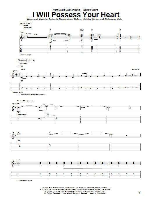 Death Cab For Cutie I Will Possess Your Heart Sheet Music Notes & Chords for Guitar Tab - Download or Print PDF