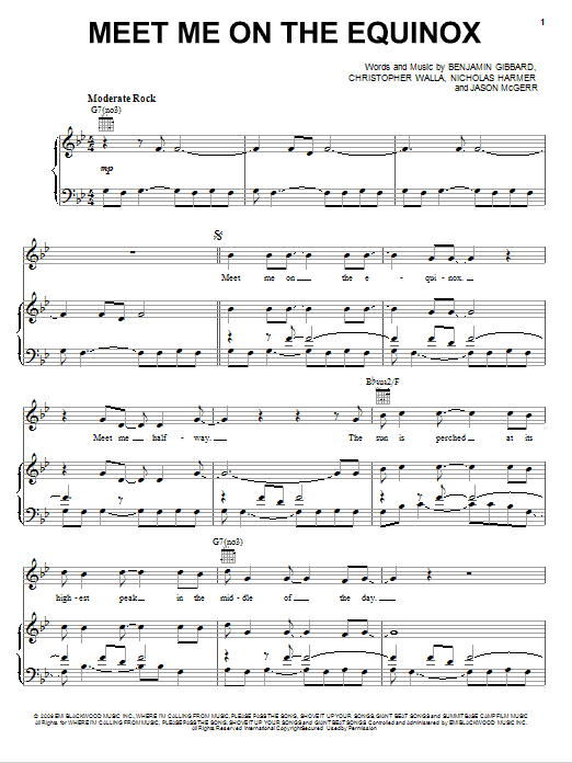 Death Cab For Cutie Meet Me On The Equinox Sheet Music Notes & Chords for Easy Piano - Download or Print PDF