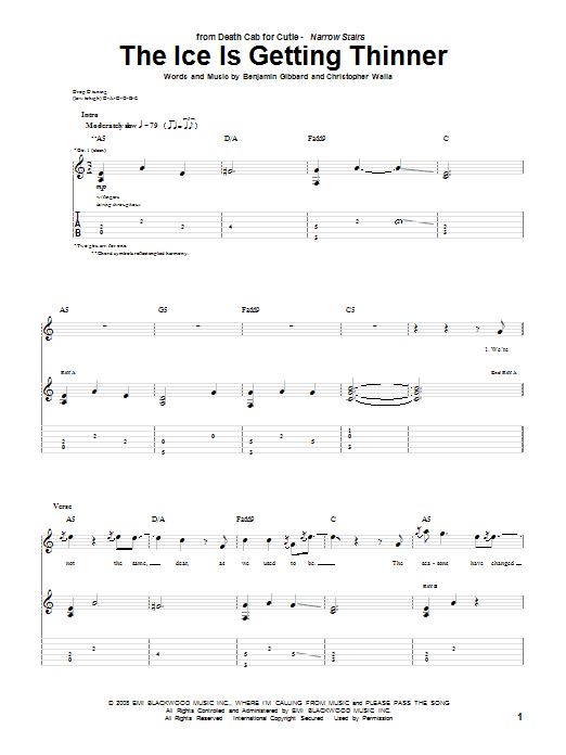 Death Cab For Cutie The Ice Is Getting Thinner Sheet Music Notes & Chords for Guitar Tab - Download or Print PDF