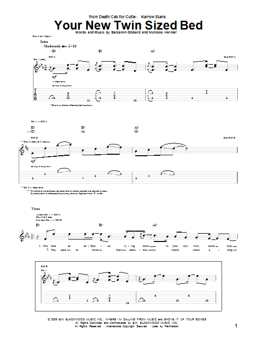 Death Cab For Cutie Your New Twin Sized Bed Sheet Music Notes & Chords for Guitar Tab - Download or Print PDF Death Cab For Cutie Your New Twin Sized Bed Sheet Music Notes & Chords for Guitar Tab - Download or Print PDF