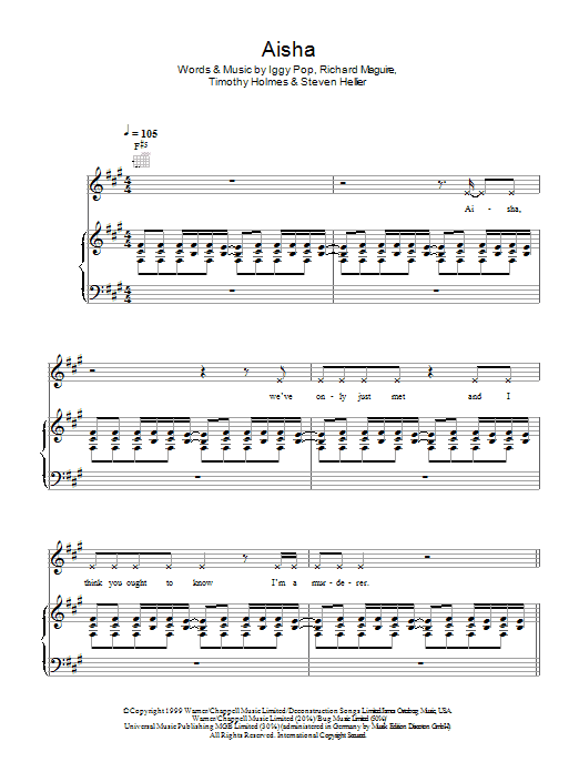 Death In Vegas Aisha Sheet Music Notes & Chords for Piano, Vocal & Guitar - Download or Print PDF