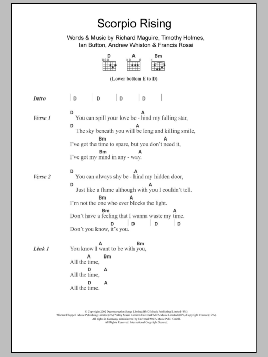 Death In Vegas Scorpio Rising Sheet Music Notes & Chords for Lyrics & Chords - Download or Print PDF