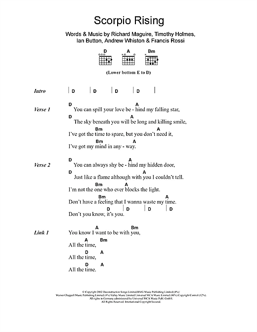 Death In Vegas Scorpio Rising Sheet Music Notes & Chords for Lyrics & Chords - Download or Print PDF
