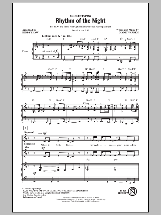 Kirby Shaw Rhythm Of The Night Sheet Music Notes & Chords for SATB - Download or Print PDF