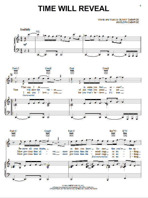 DeBarge Time Will Reveal Sheet Music Notes & Chords for Piano, Vocal & Guitar (Right-Hand Melody) - Download or Print PDF