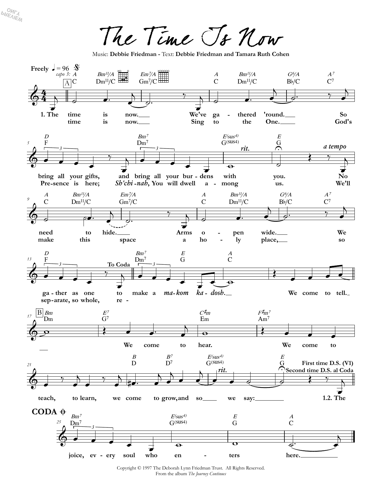 Debbie Friedman & Tamara Ruth Cohen The Time Is Now Sheet Music Notes & Chords for Lead Sheet / Fake Book - Download or Print PDF