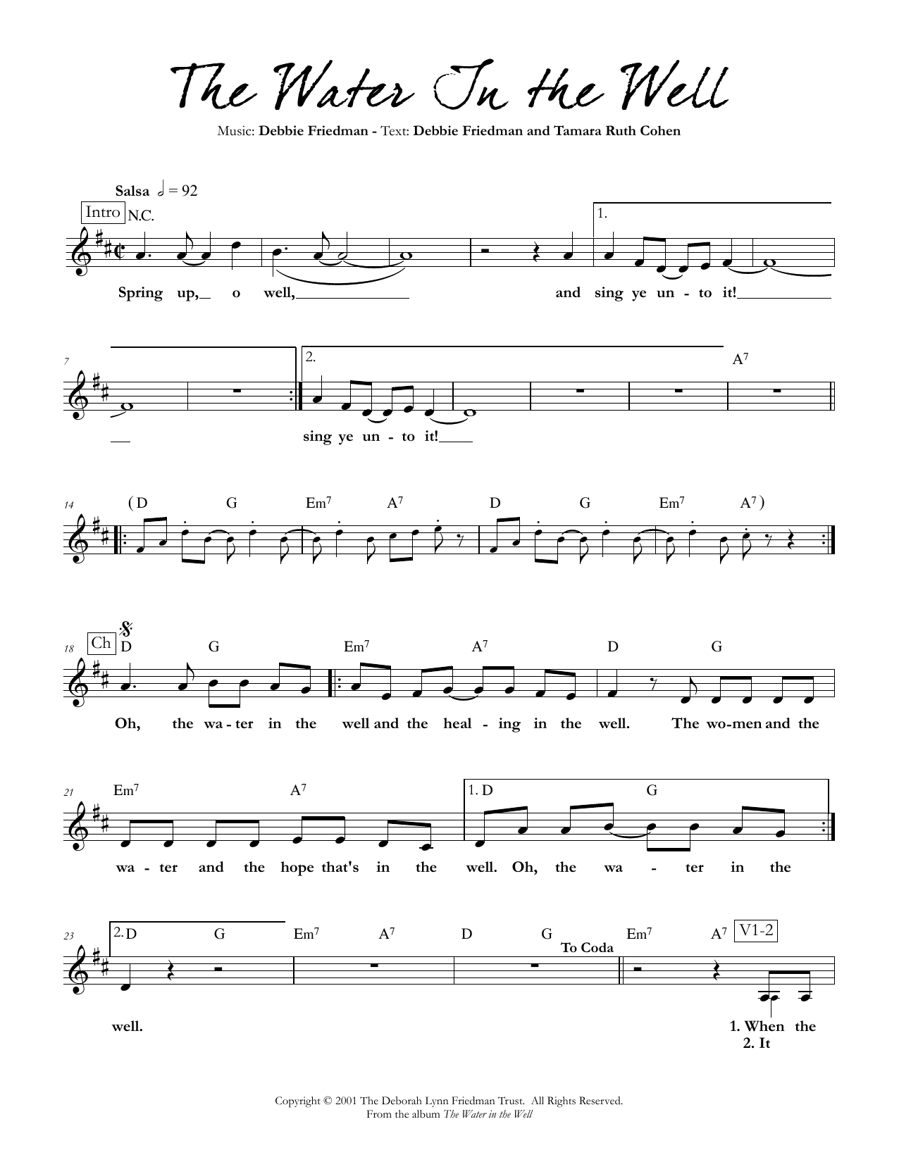 Debbie Friedman & Tamara Ruth Cohen The Water In the Well Sheet Music Notes & Chords for Lead Sheet / Fake Book - Download or Print PDF