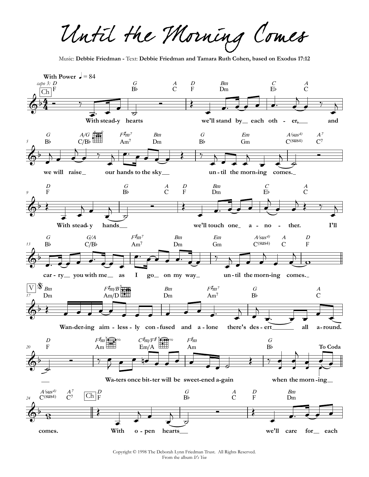 Debbie Friedman & Tamara Ruth Cohen Until the Morning Comes Sheet Music Notes & Chords for Lead Sheet / Fake Book - Download or Print PDF