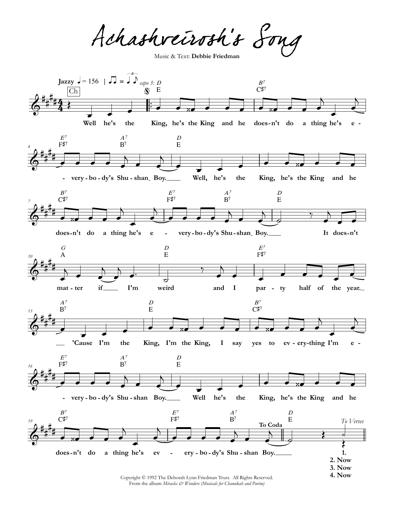 Debbie Friedman Achashveirosh's Song Sheet Music Notes & Chords for Lead Sheet / Fake Book - Download or Print PDF