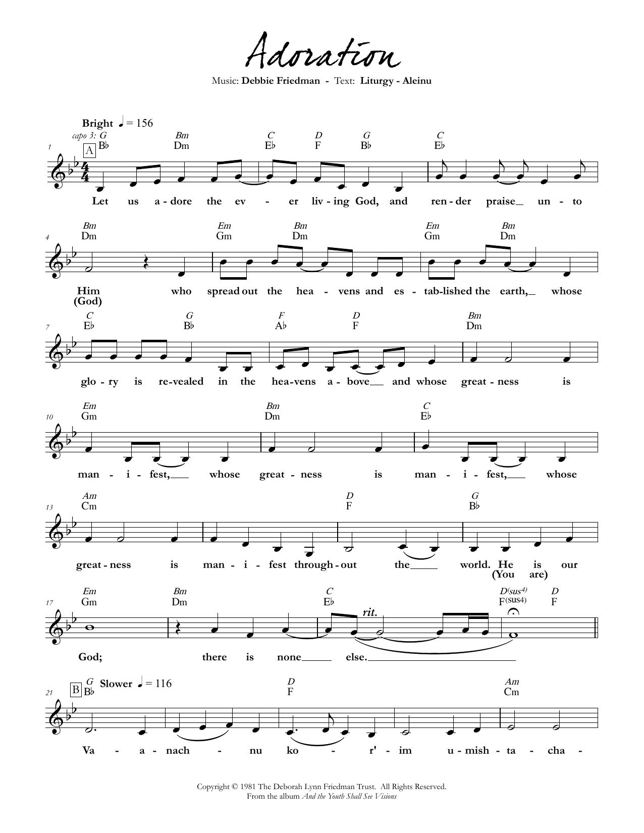 Debbie Friedman Adoration Sheet Music Notes & Chords for Lead Sheet / Fake Book - Download or Print PDF