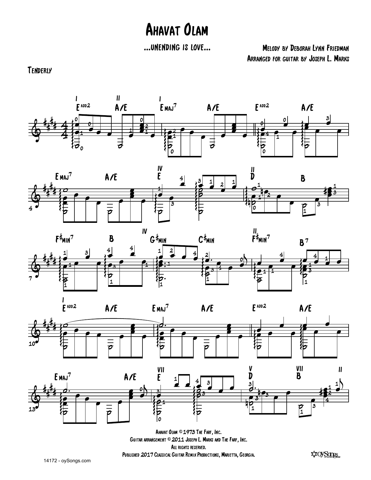 Debbie Friedman Ahavat Olam (arr. Joe Marks) Sheet Music Notes & Chords for Guitar Tab - Download or Print PDF