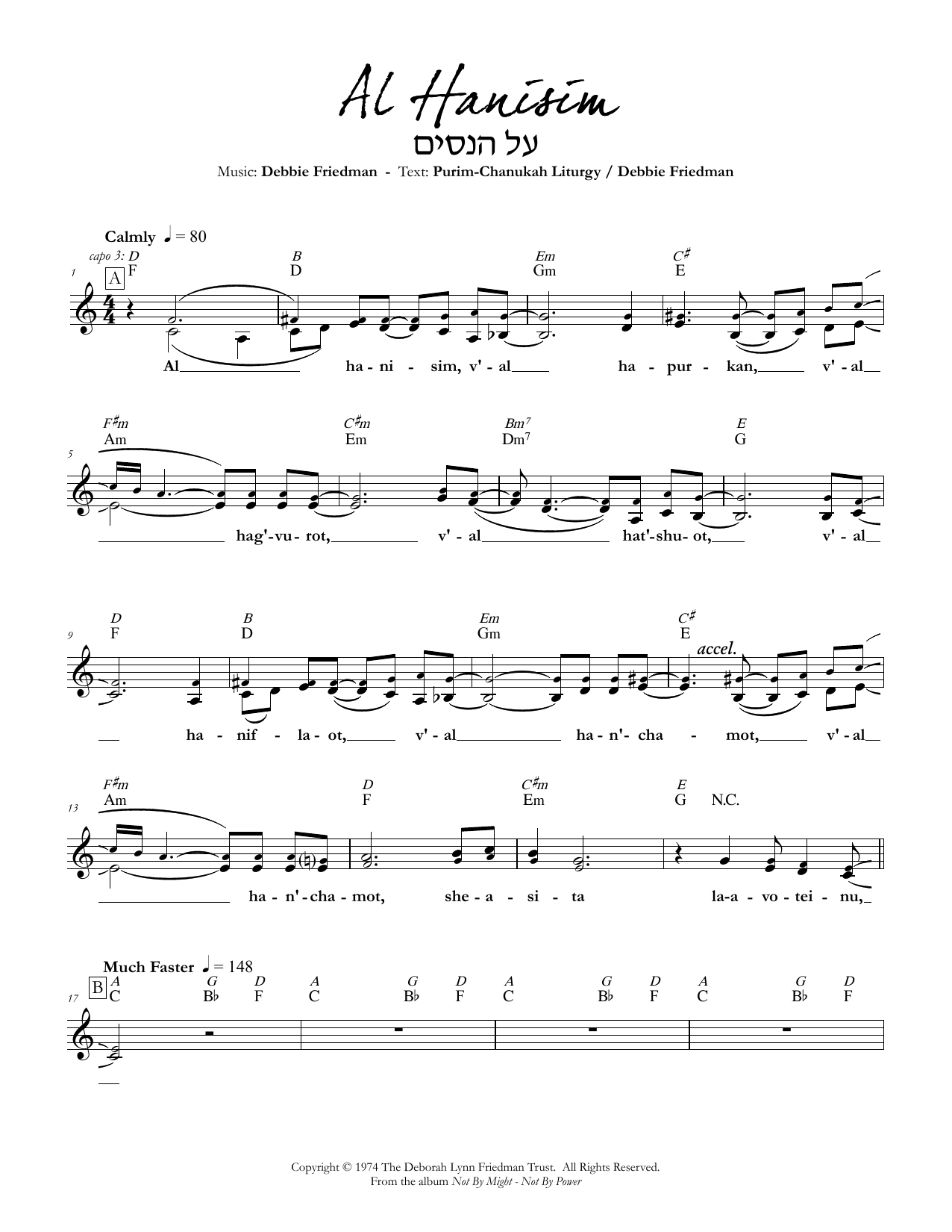 Debbie Friedman Al Hanisim Sheet Music Notes & Chords for Lead Sheet / Fake Book - Download or Print PDF
