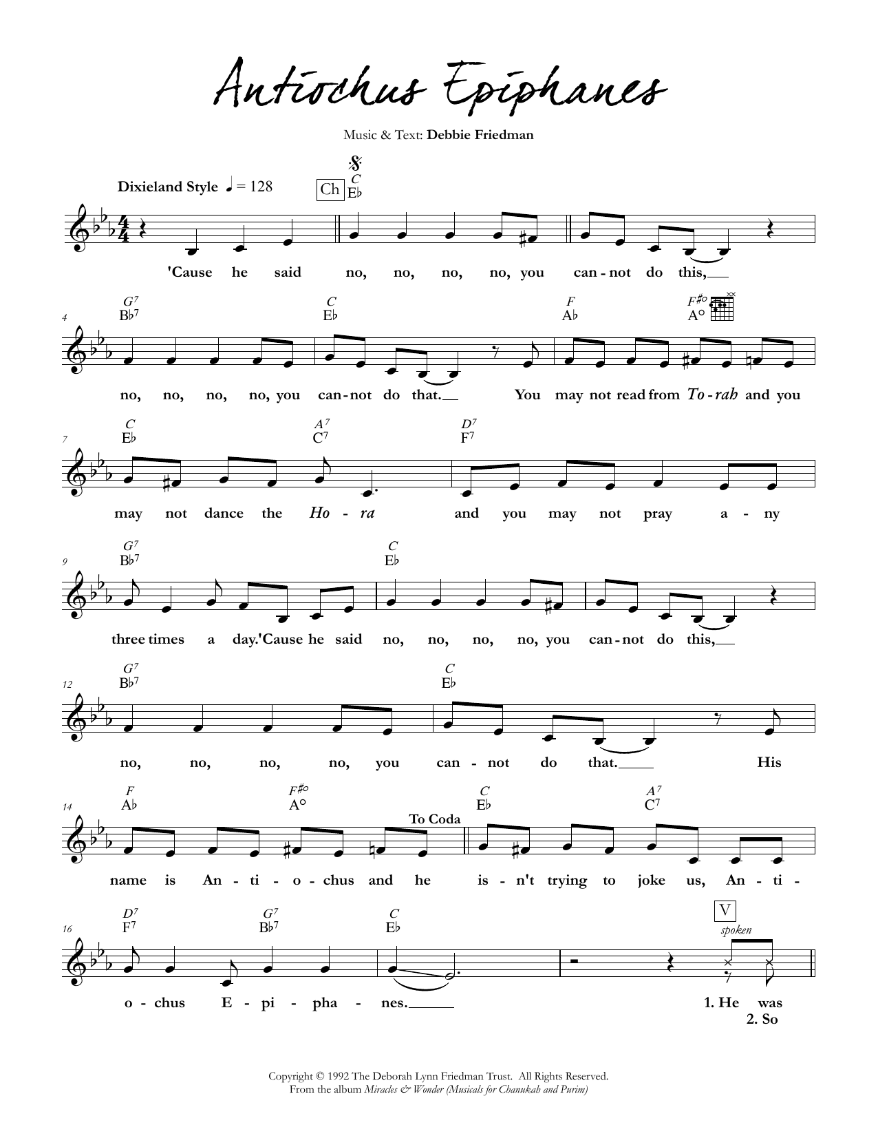 Debbie Friedman Antiochus Epiphanes Sheet Music Notes & Chords for Lead Sheet / Fake Book - Download or Print PDF
