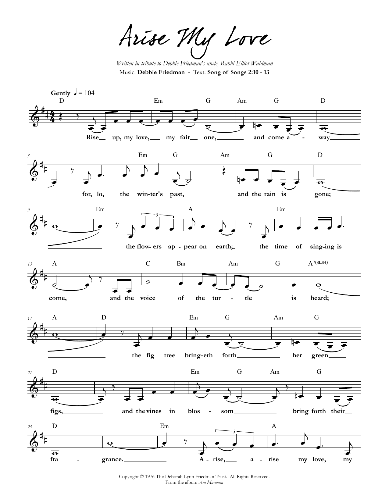 Debbie Friedman Arise My Love Sheet Music Notes & Chords for Lead Sheet / Fake Book - Download or Print PDF