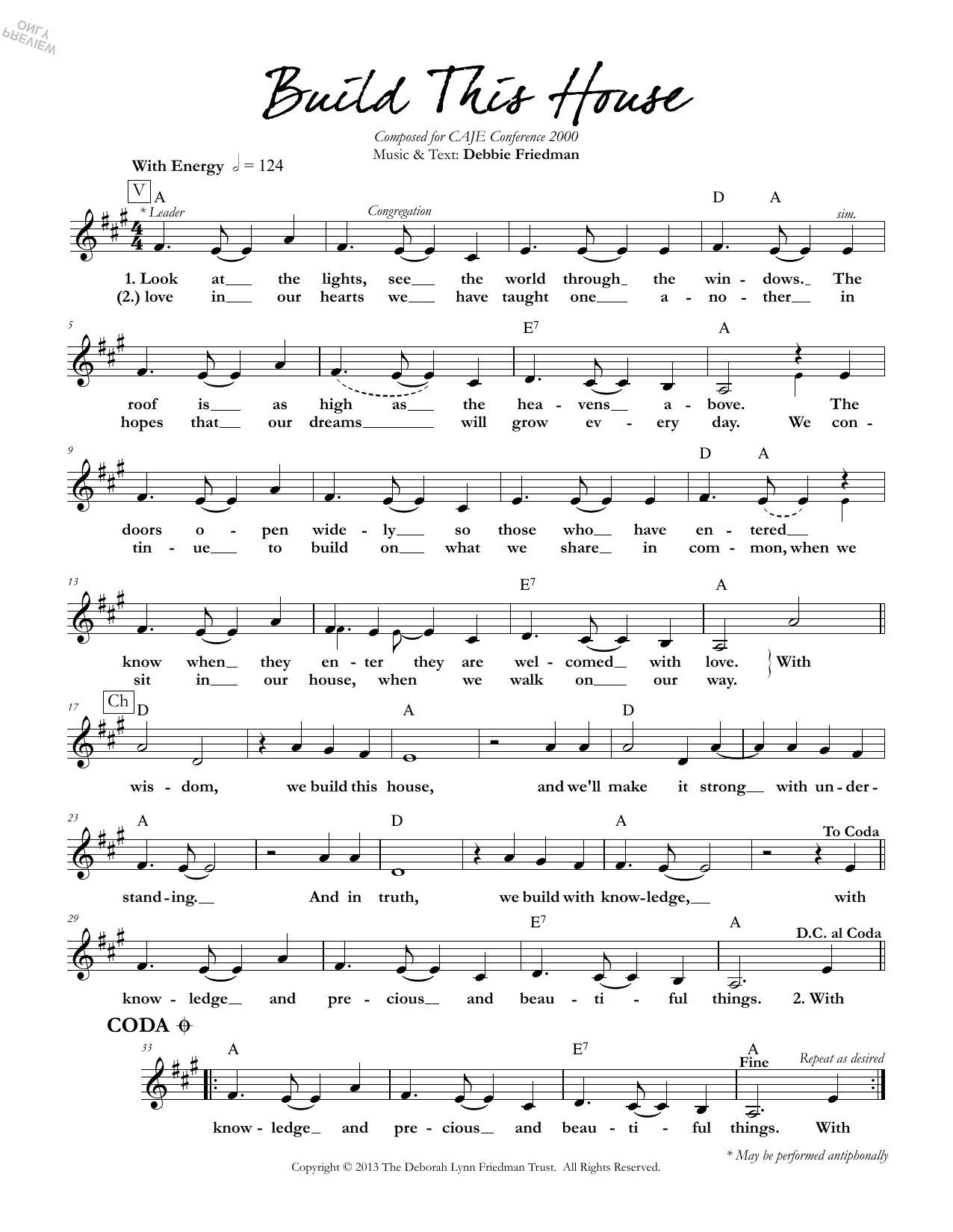 Debbie Friedman Build This House Sheet Music Notes & Chords for Lead Sheet / Fake Book - Download or Print PDF