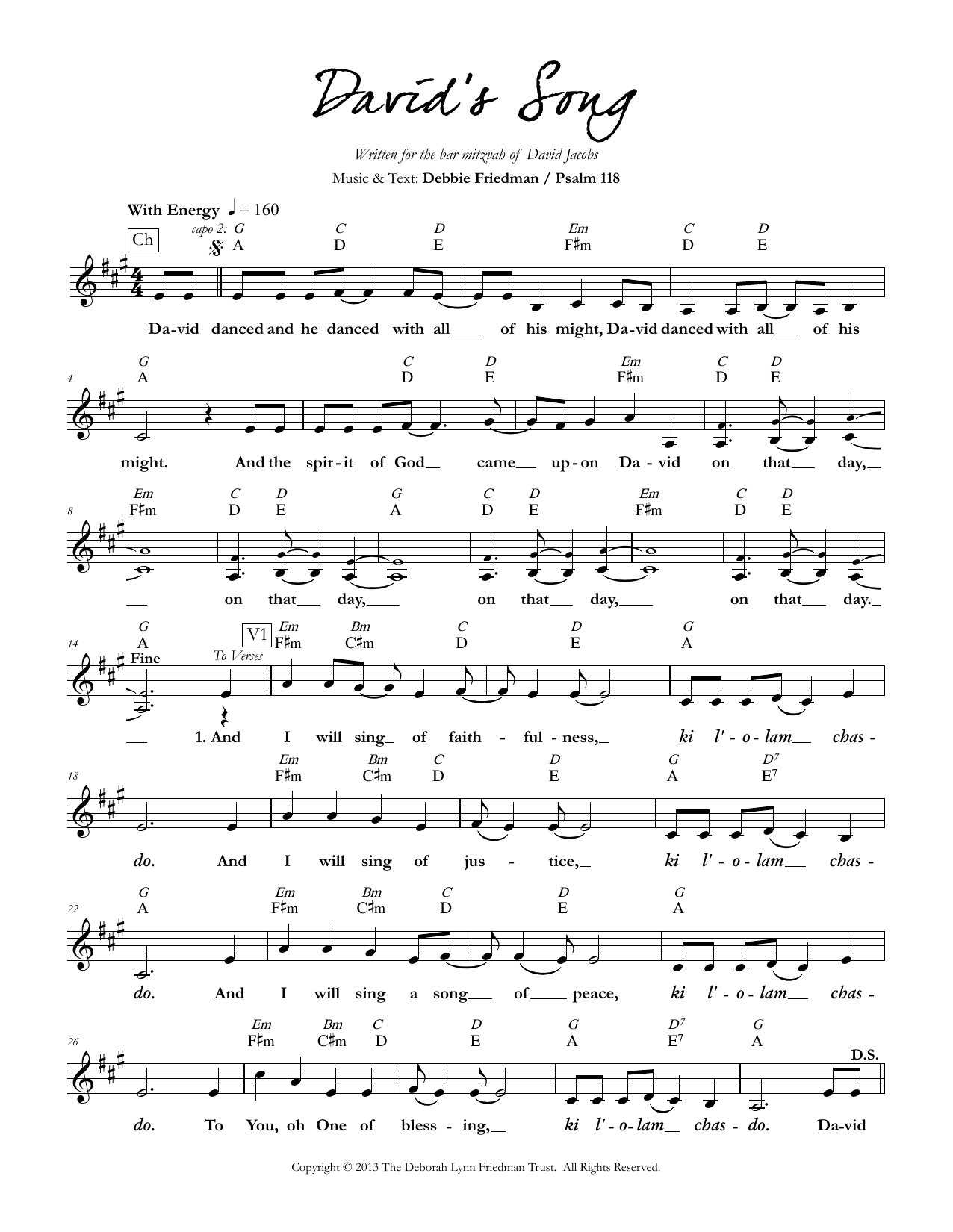 Debbie Friedman David's Song Sheet Music Notes & Chords for Lead Sheet / Fake Book - Download or Print PDF