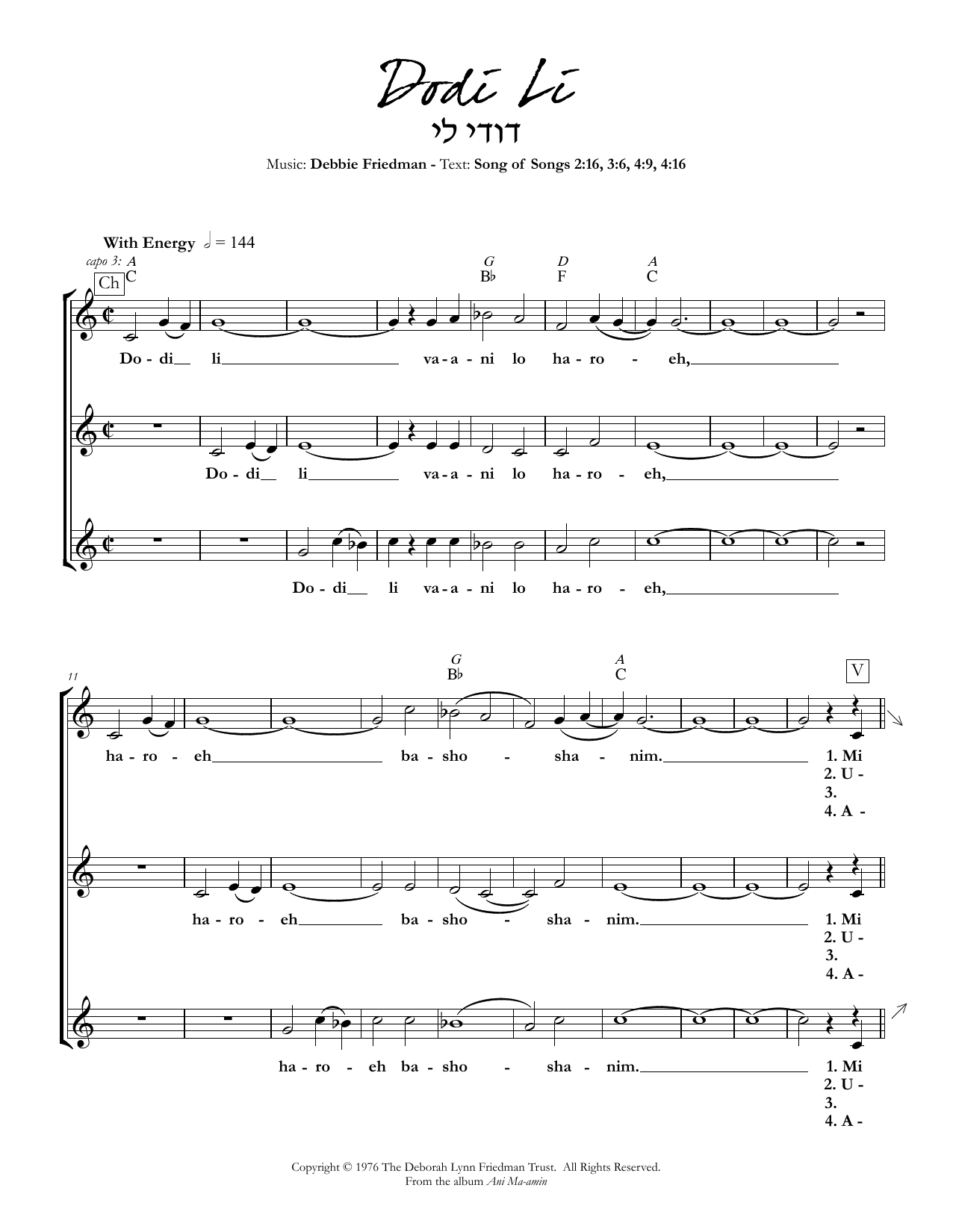 Debbie Friedman Dodi Li Sheet Music Notes & Chords for Lead Sheet / Fake Book - Download or Print PDF