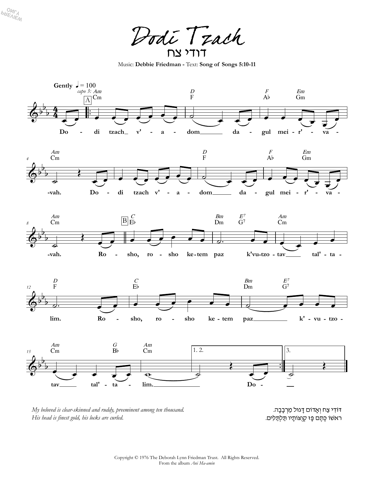 Debbie Friedman Dodi Tzach Sheet Music Notes & Chords for Lead Sheet / Fake Book - Download or Print PDF