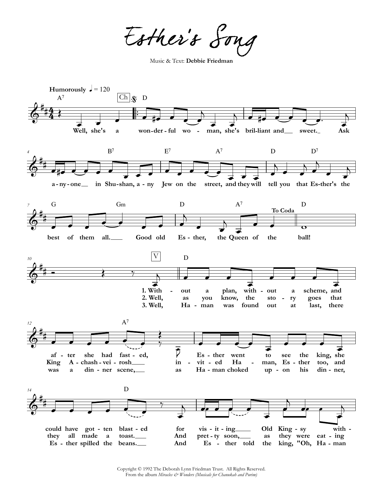 Debbie Friedman Esther's Song Sheet Music Notes & Chords for Lead Sheet / Fake Book - Download or Print PDF