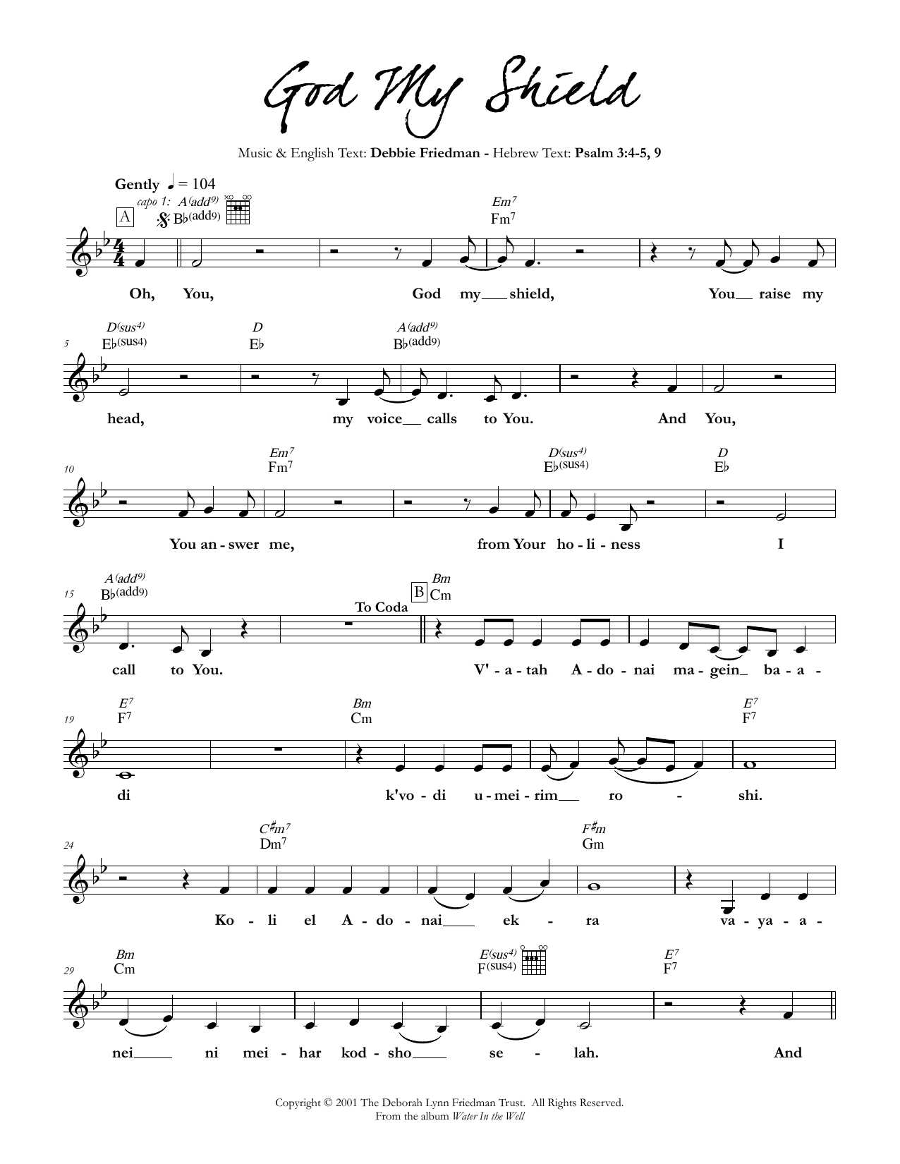 Debbie Friedman God My Shield Sheet Music Notes & Chords for Lead Sheet / Fake Book - Download or Print PDF