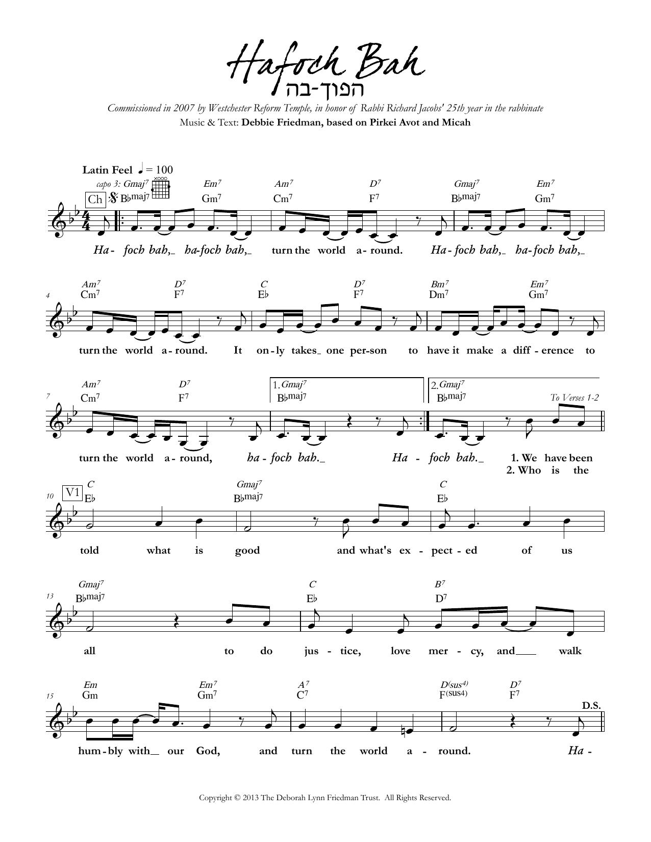 Debbie Friedman Hafoch Bah Sheet Music Notes & Chords for Lead Sheet / Fake Book - Download or Print PDF