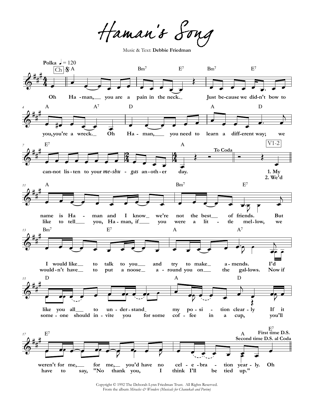 Debbie Friedman Haman's Song Sheet Music Notes & Chords for Lead Sheet / Fake Book - Download or Print PDF