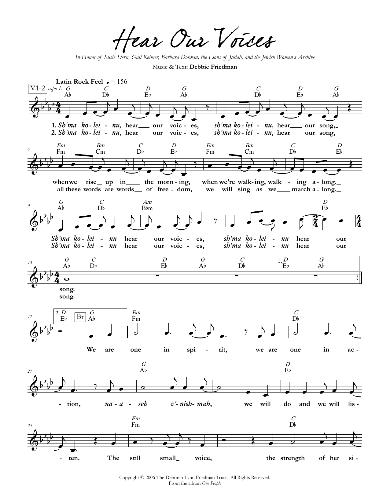 Debbie Friedman Hear Our Voices Sheet Music Notes & Chords for Lead Sheet / Fake Book - Download or Print PDF