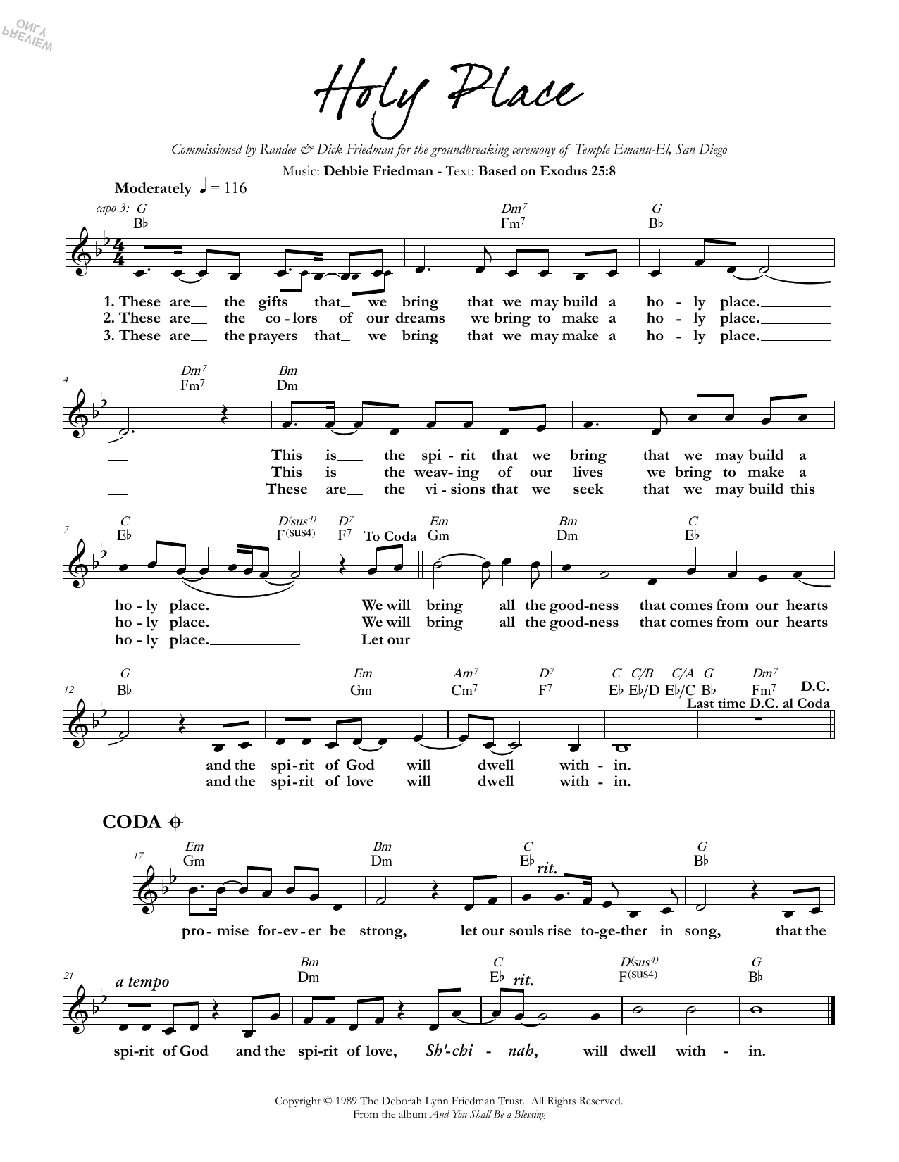 Debbie Friedman Holy Place Sheet Music Notes & Chords for Lead Sheet / Fake Book - Download or Print PDF