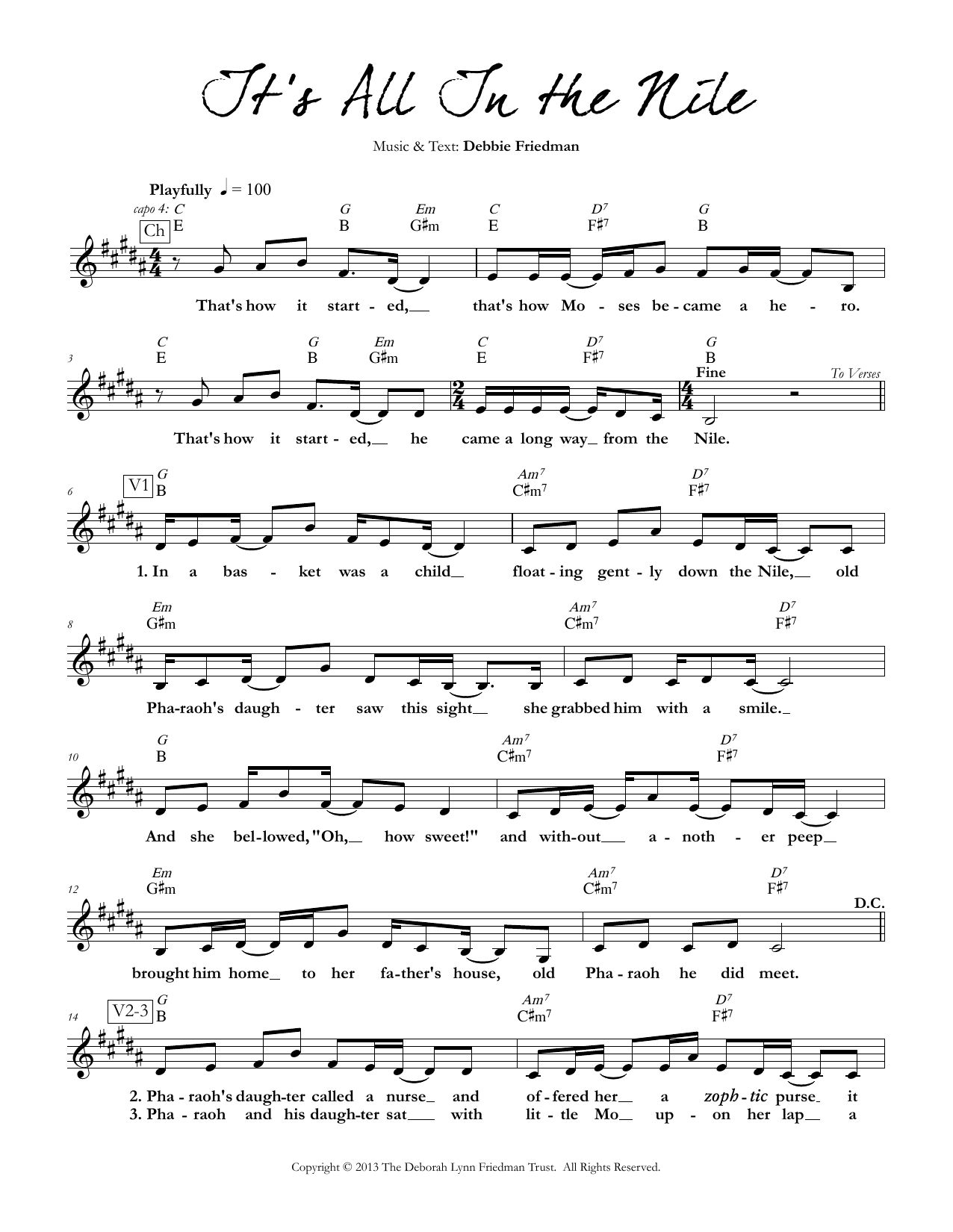 Debbie Friedman It's All In the Nile Sheet Music Notes & Chords for Lead Sheet / Fake Book - Download or Print PDF