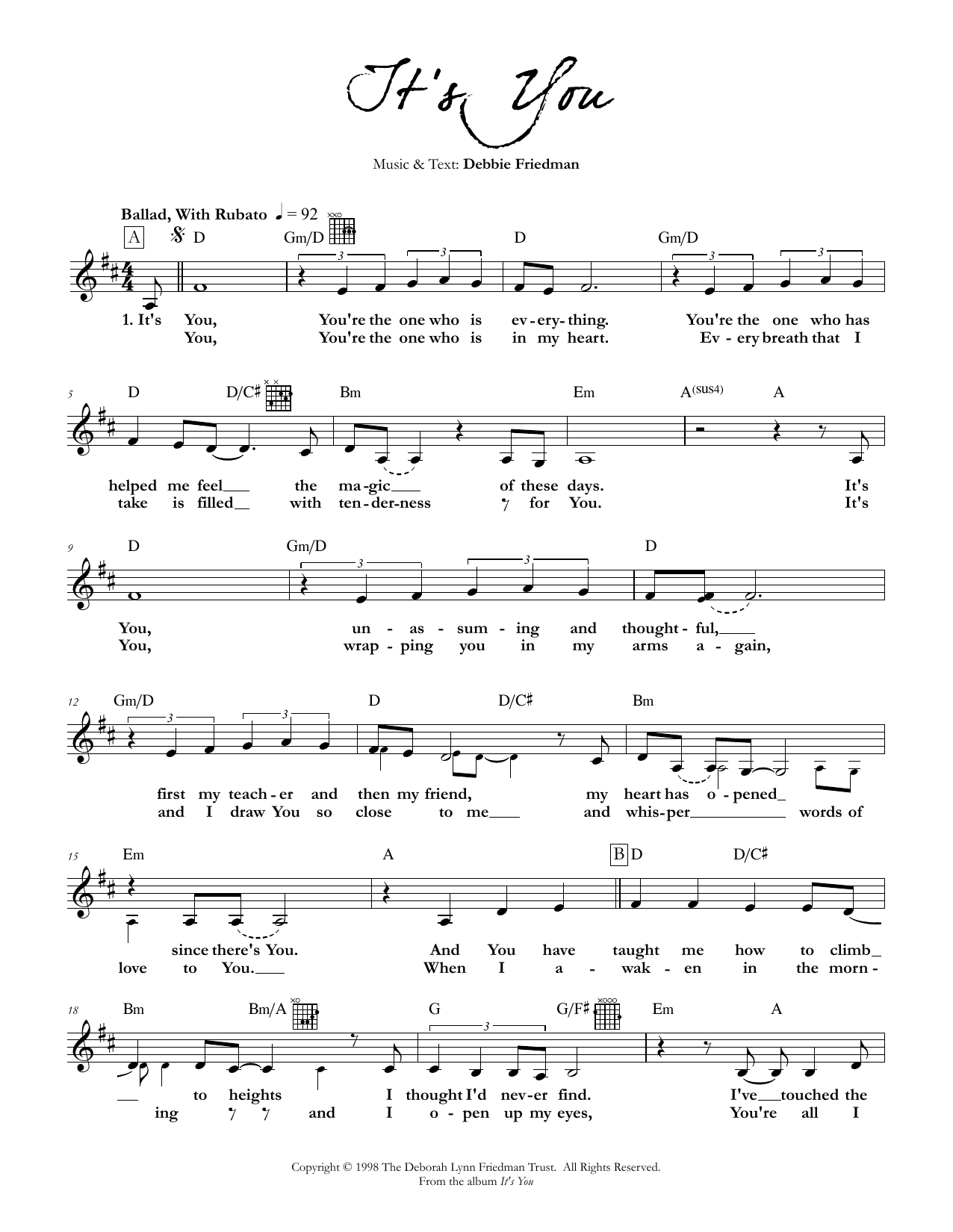 Debbie Friedman It's You Sheet Music Notes & Chords for Lead Sheet / Fake Book - Download or Print PDF