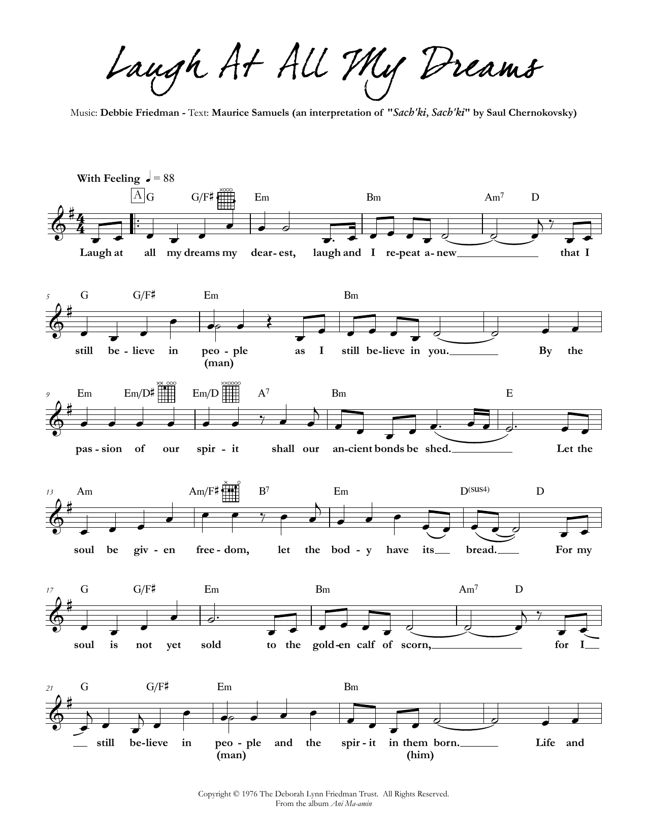 Debbie Friedman Laugh At All My Dreams Sheet Music Notes & Chords for Lead Sheet / Fake Book - Download or Print PDF