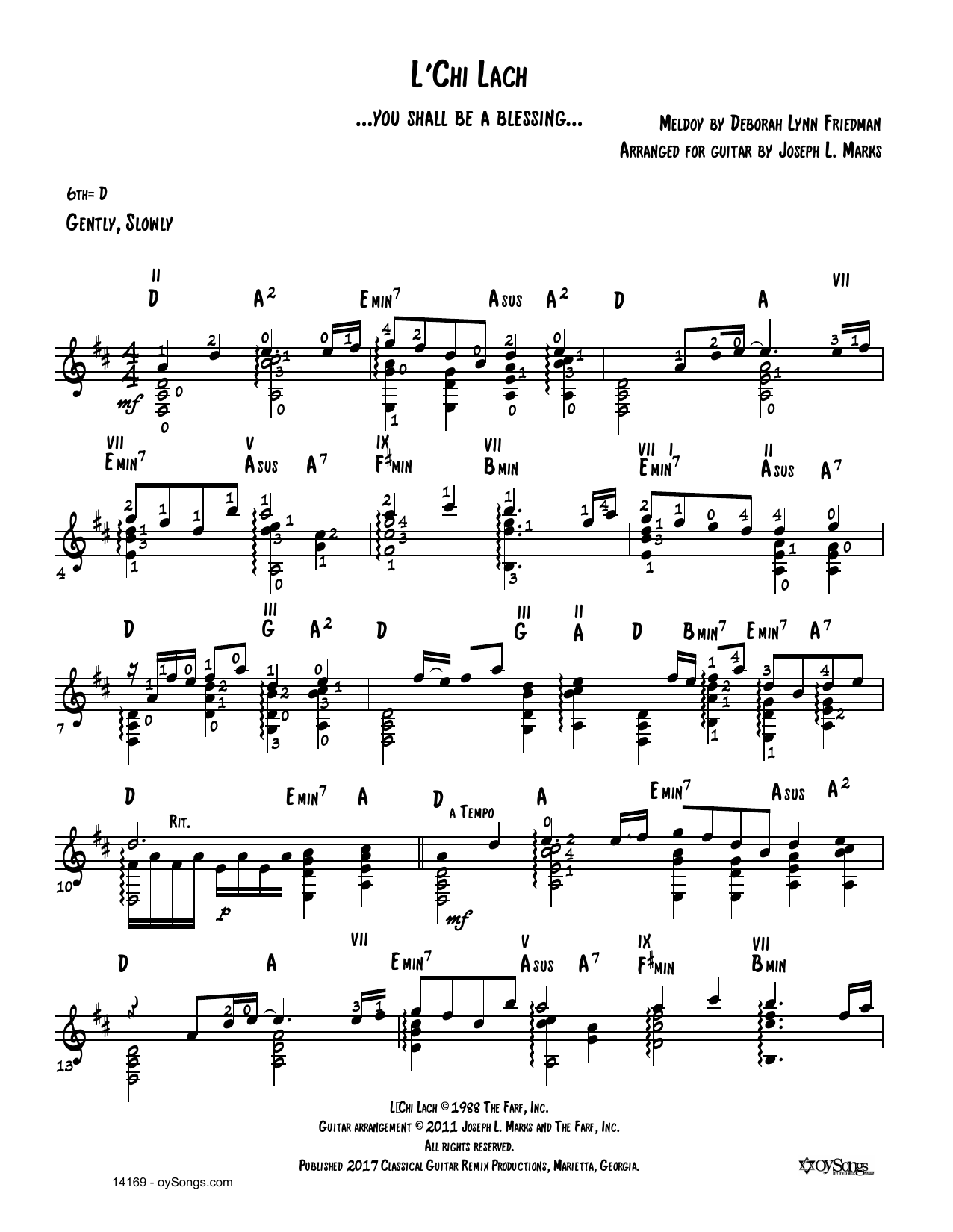 Debbie Friedman L'chi Lach (arr. Joe Marks) Sheet Music Notes & Chords for Guitar Tab - Download or Print PDF