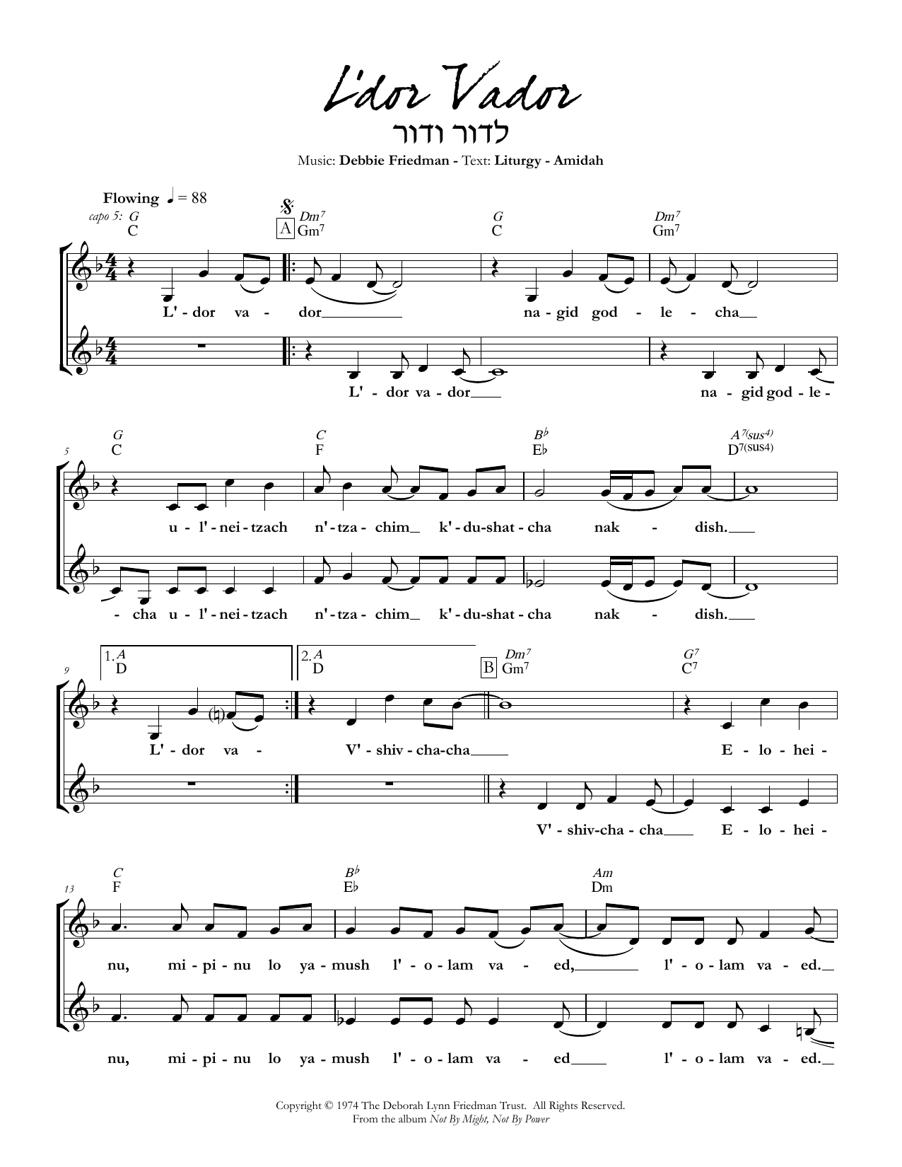 Debbie Friedman L'dor Vador Sheet Music Notes & Chords for Lead Sheet / Fake Book - Download or Print PDF