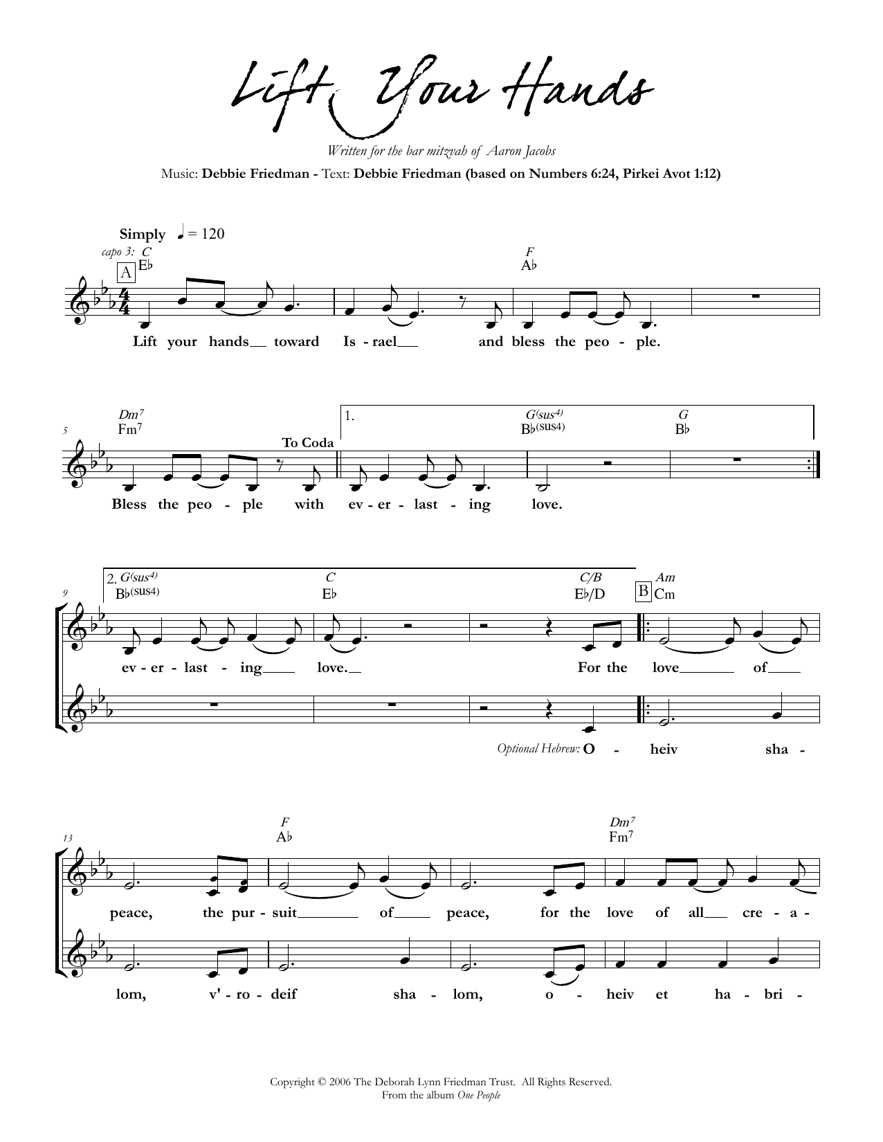 Debbie Friedman Lift Your Hands Sheet Music Notes & Chords for Lead Sheet / Fake Book - Download or Print PDF