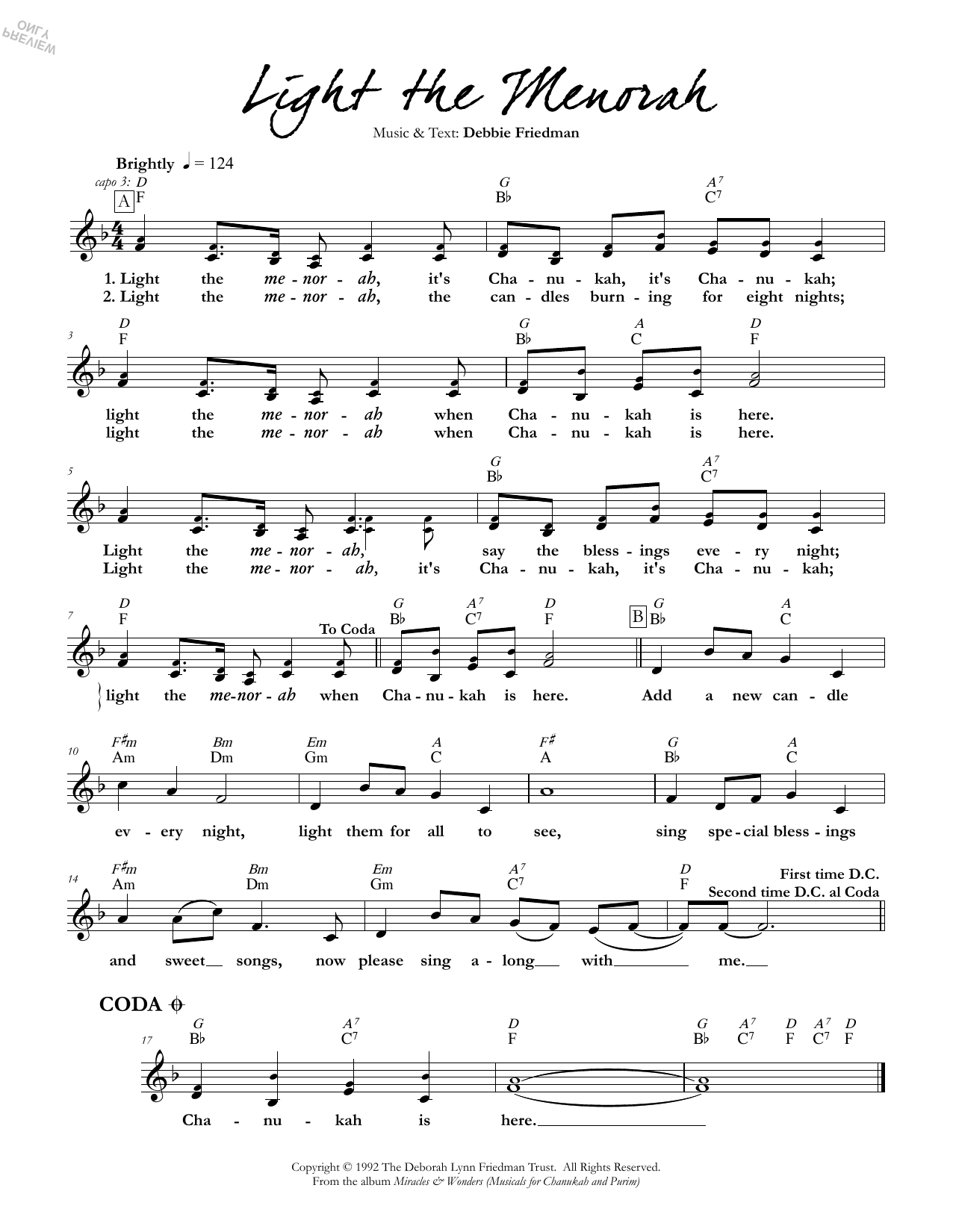 Debbie Friedman Light the Menorah Sheet Music Notes & Chords for Lead Sheet / Fake Book - Download or Print PDF