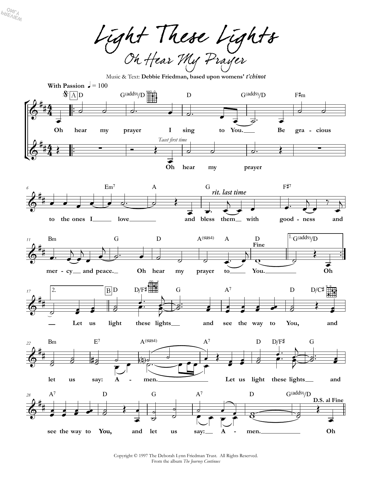Debbie Friedman Light These Lights (Oh Hear My Prayer) Sheet Music Notes & Chords for Lead Sheet / Fake Book - Download or Print PDF