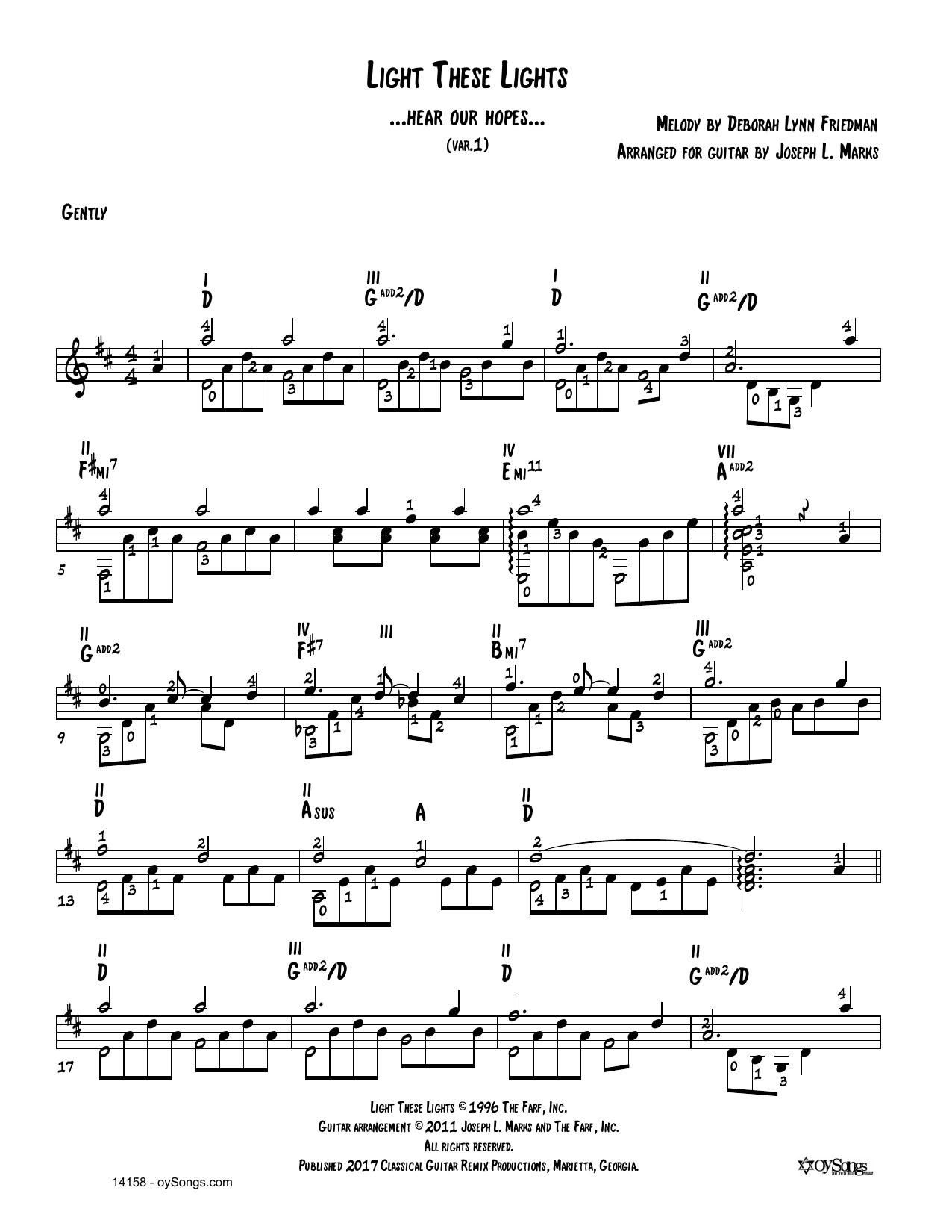 Debbie Friedman Light These Lights Var 1 (arr. Joe Marks) Sheet Music Notes & Chords for Solo Guitar Tab - Download or Print PDF