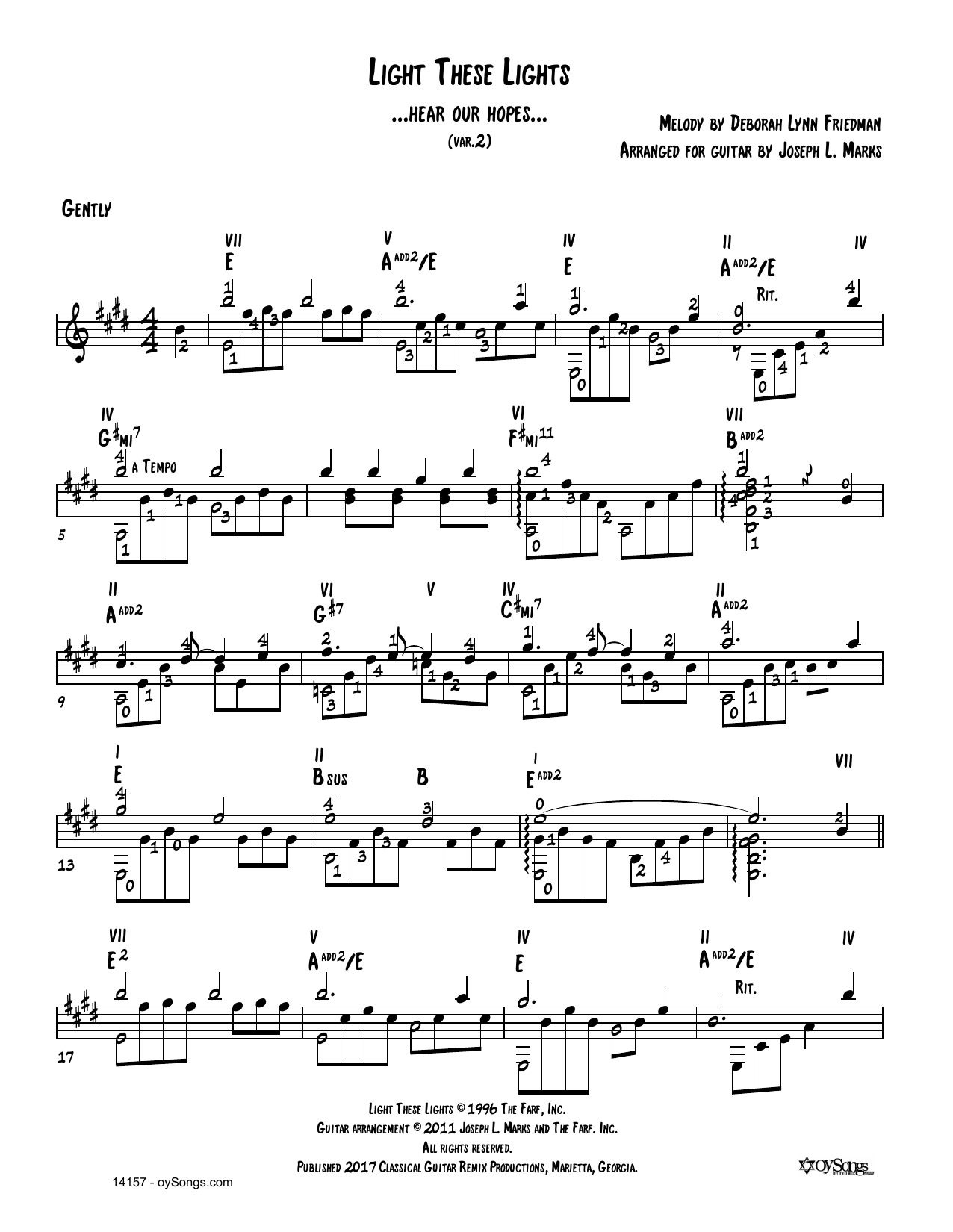 Debbie Friedman Light These Lights Var 2 (arr. Joe Marks) Sheet Music Notes & Chords for Solo Guitar Tab - Download or Print PDF