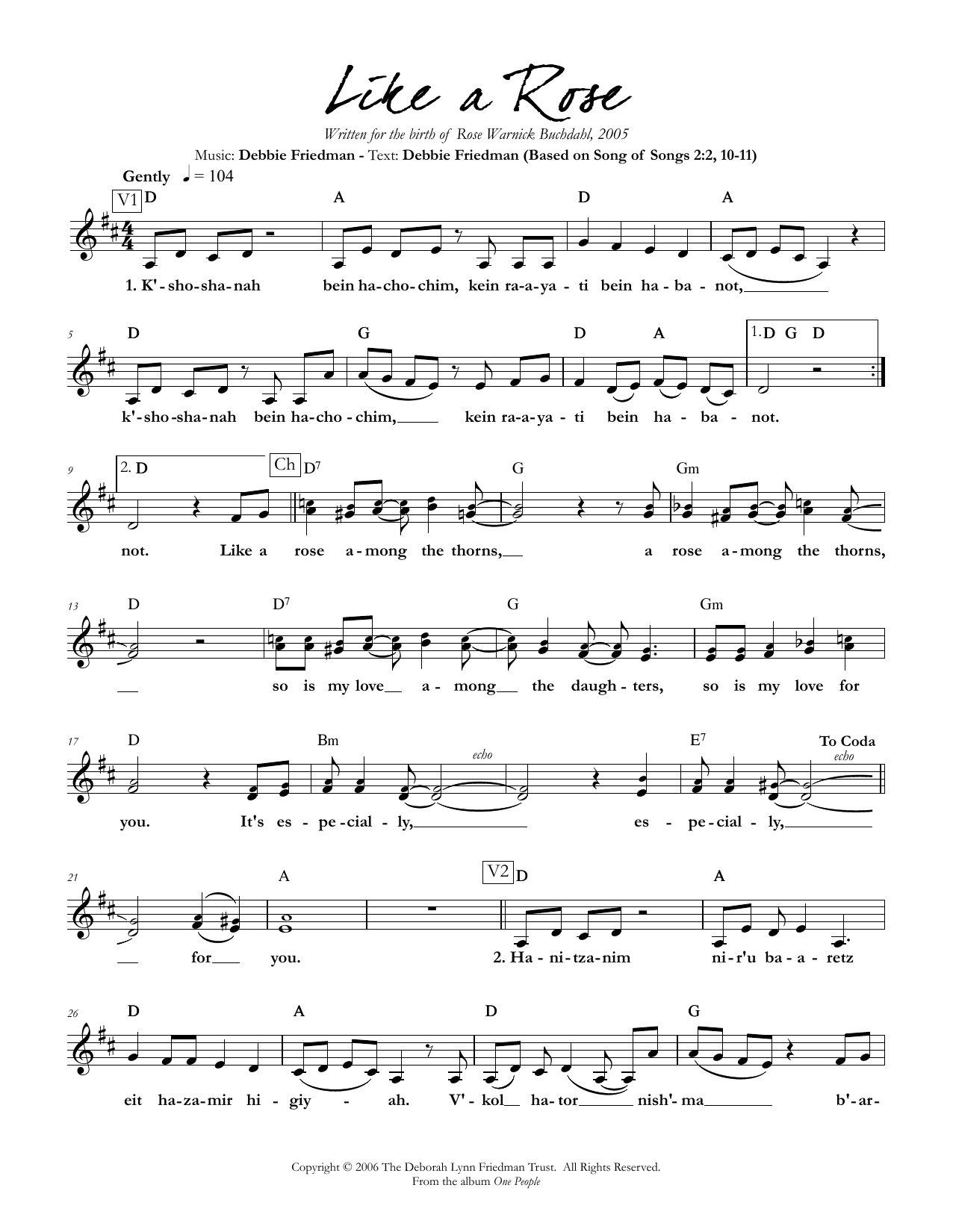 Debbie Friedman Like a Rose Sheet Music Notes & Chords for Lead Sheet / Fake Book - Download or Print PDF