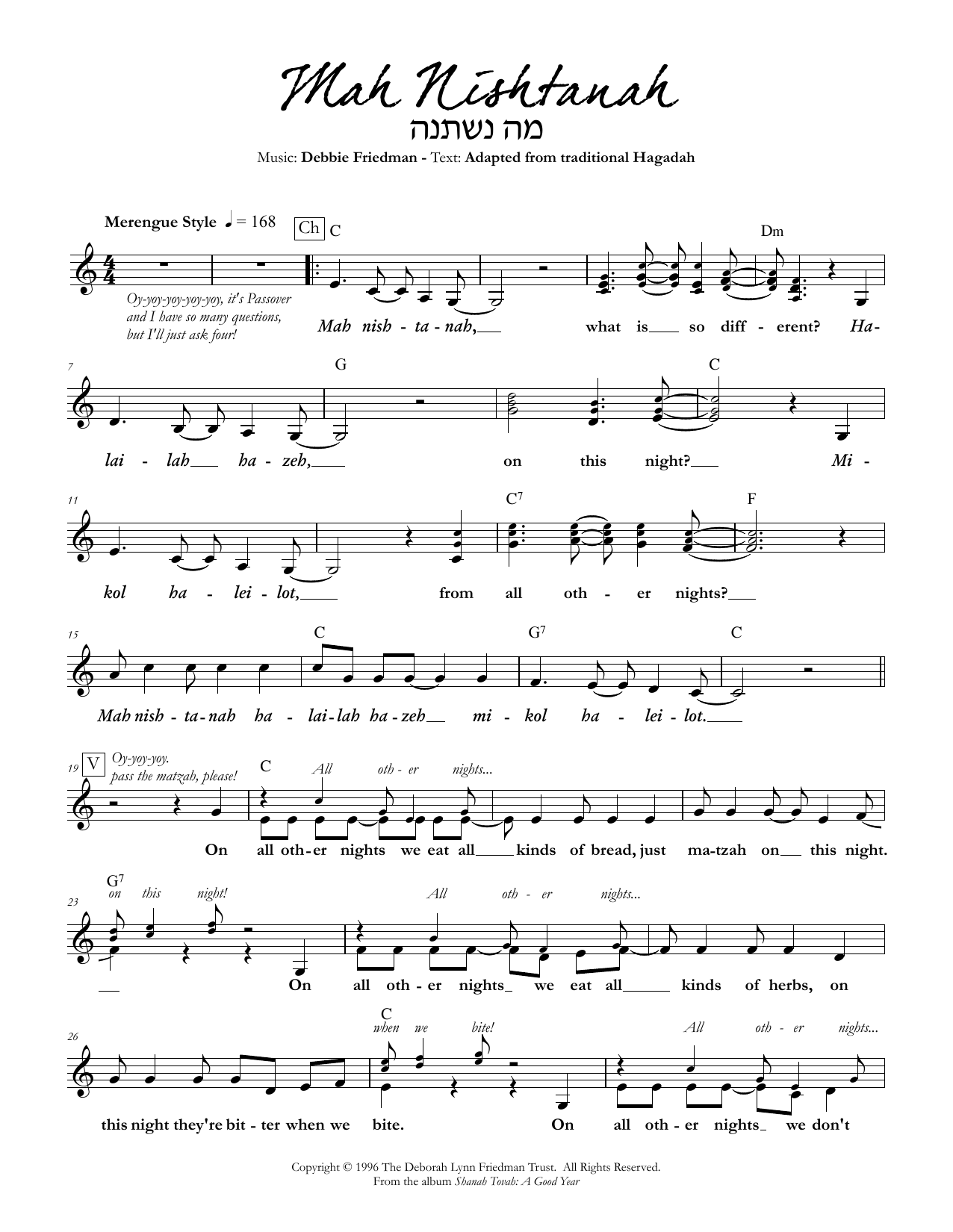 Debbie Friedman Mah Nishtanah Sheet Music Notes & Chords for Lead Sheet / Fake Book - Download or Print PDF