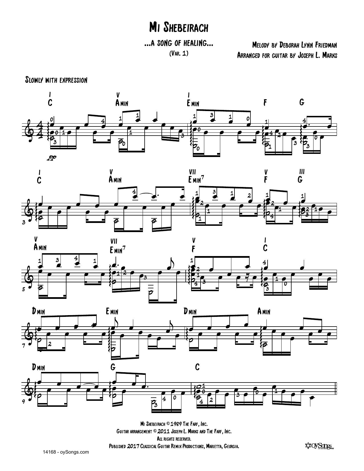 Debbie Friedman Mi Shebeirach Var 1 (arr. Joe Marks) Sheet Music Notes & Chords for Guitar Tab - Download or Print PDF